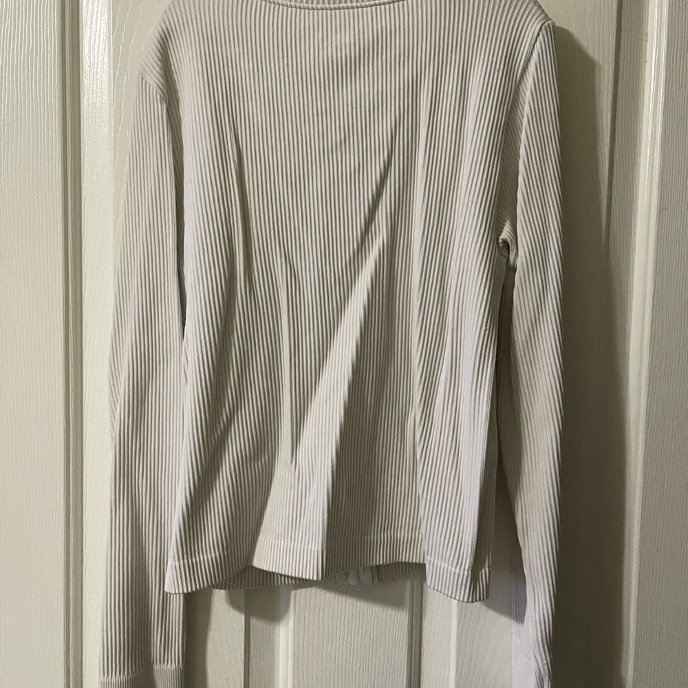 Women's White Ribbed Long Sleeve Top
